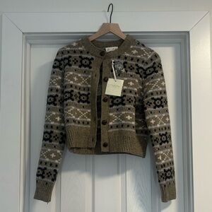 Marled Tan and Black Patterned Cardigan